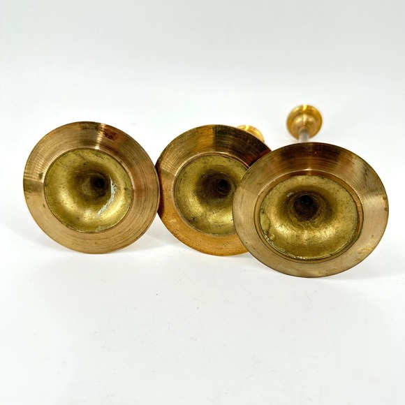 Vintage Solid Brass Graduated Taper Candlestick Holders Set of 3 Mid Century MCM - Picture 2 of 8